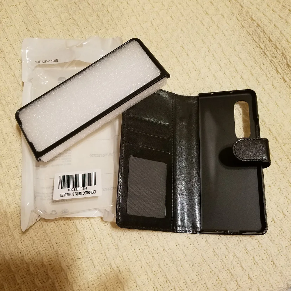 Black Samsung Galaxy Z Fold 3 Case, Wallet Pouch Cover Kickstand Credit Card Slo
